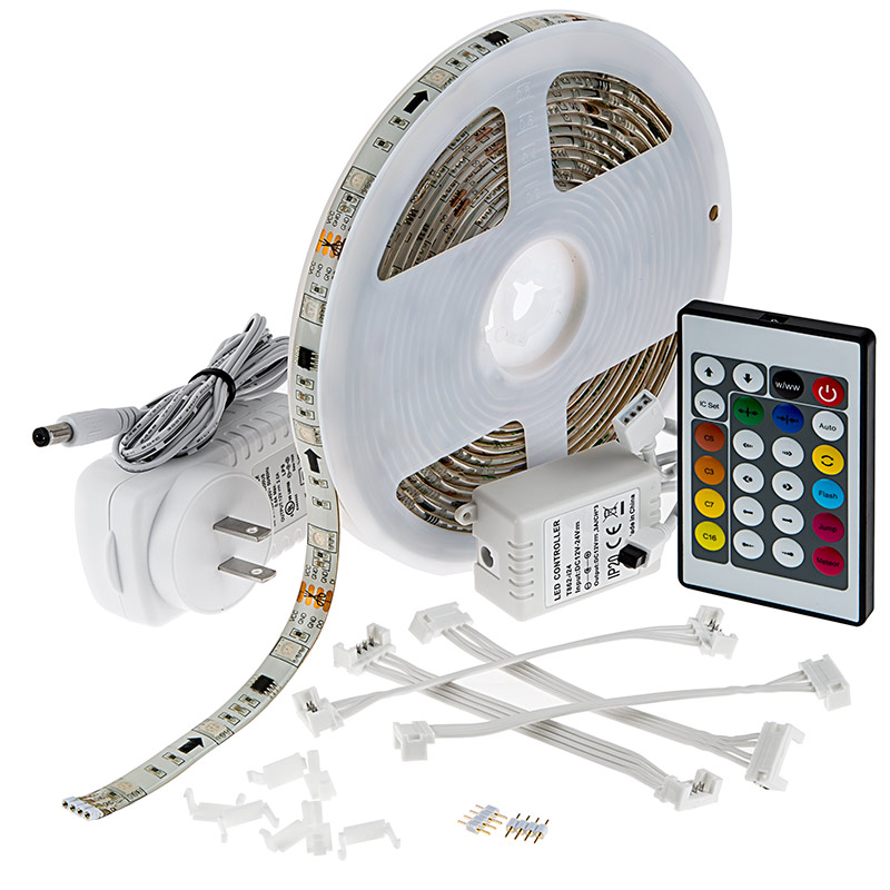 Outdoor RGB LED Strip Light Kit - Color Chasing 12V LED Tape Light - Weatherproof - 16 Lumens/ft